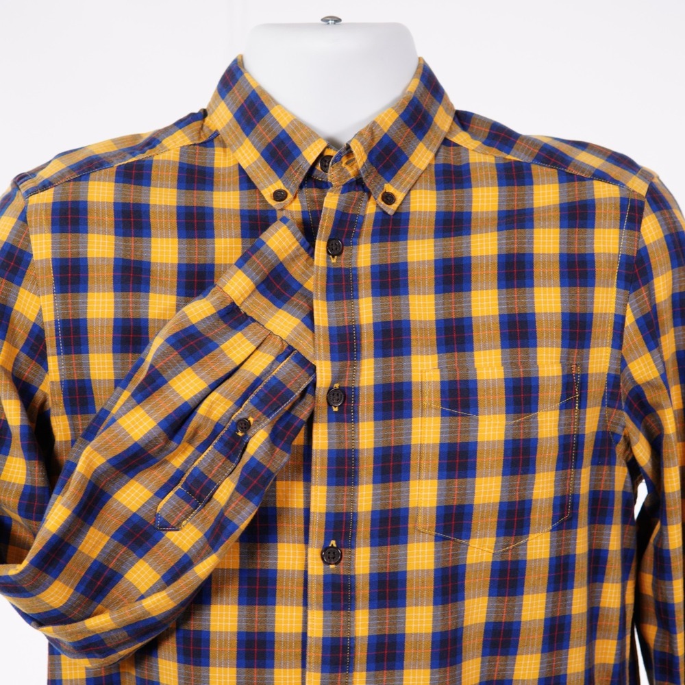 L.O.G.G. H&M Blue Yellow Plaid Flannel Cotton Men's Small Button Down